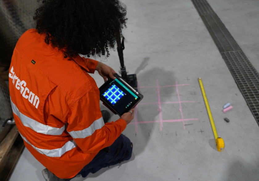 Structural engineer scanning a concrete slab - SureScan - Brisbane & Adelaide
